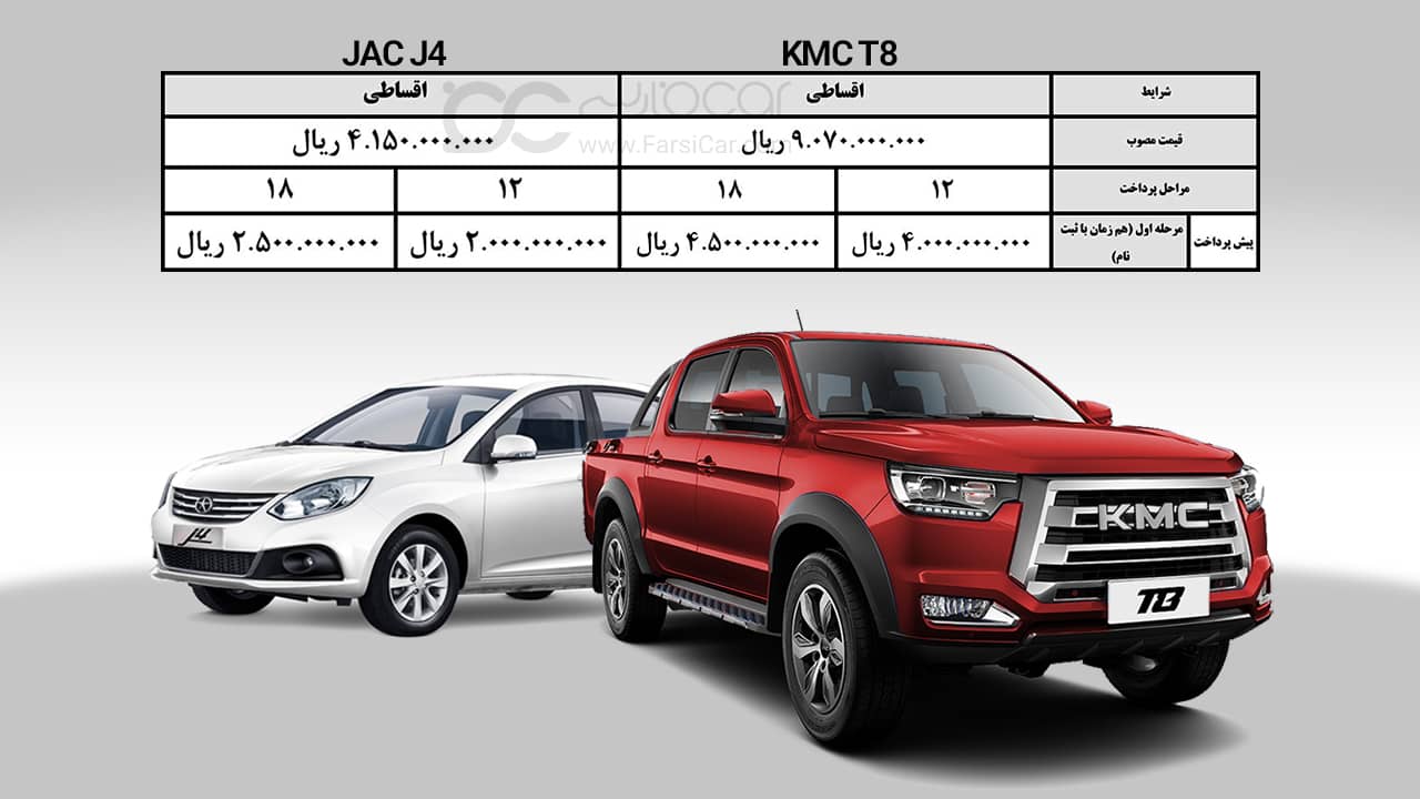 فروش اقساطی KMC T8 و JAC J4 با قیمت‌های جدید