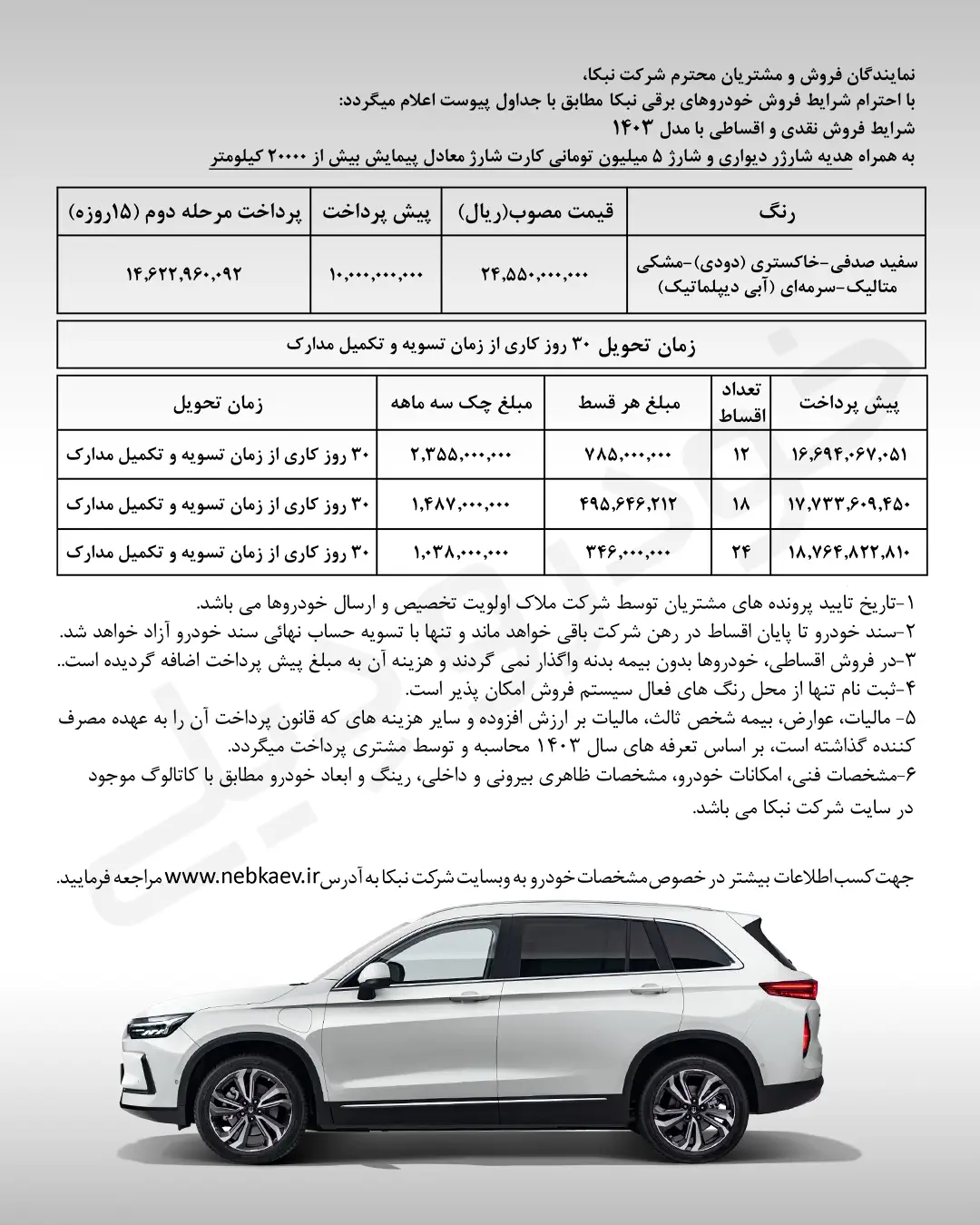 شرایط فروش نقدی و اقساطی خودرو برقی اسکای‌ول ET5 شرکت نبکا با تحویل فوری