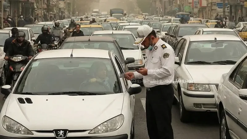 جریمه طرح زوج و فرد از درب منزل چقدر است؟ | تصویر پلیس راهور در حال جریمه کردن یک خودرو | تهران - ایران